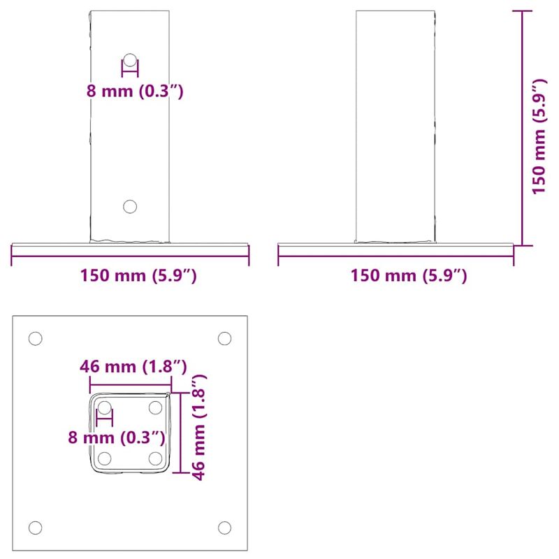 Casa si Gradina - Gradina si terasa - Garduri, panouri si accesorii - Baze stalp patrate 12 buc Argintiu 46x46 mm Otel galvanizat - Infinity.ro