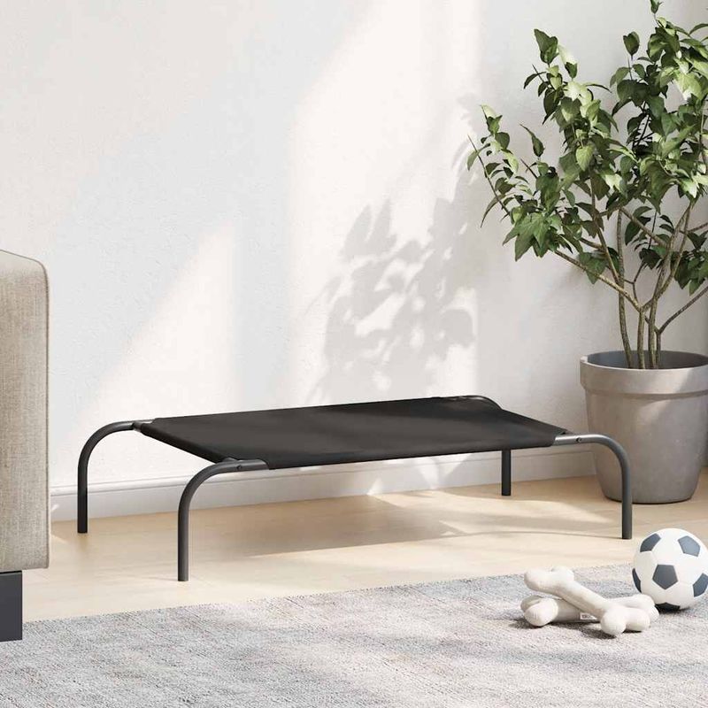 Petshop - Accesorii petshop - Culcusuri si custi - Culcusuri si saltele - Pat inaltat pentru caini negru tesatura Oxford și otel, mărime 90x50 cm - Infinity.ro