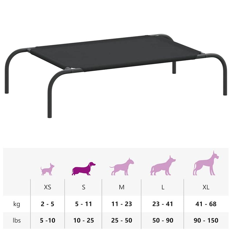 Petshop - Accesorii petshop - Culcusuri si custi - Culcusuri si saltele - Pat inaltat pentru caini negru tesatura Oxford și otel, mărime 90x50 cm - Infinity.ro