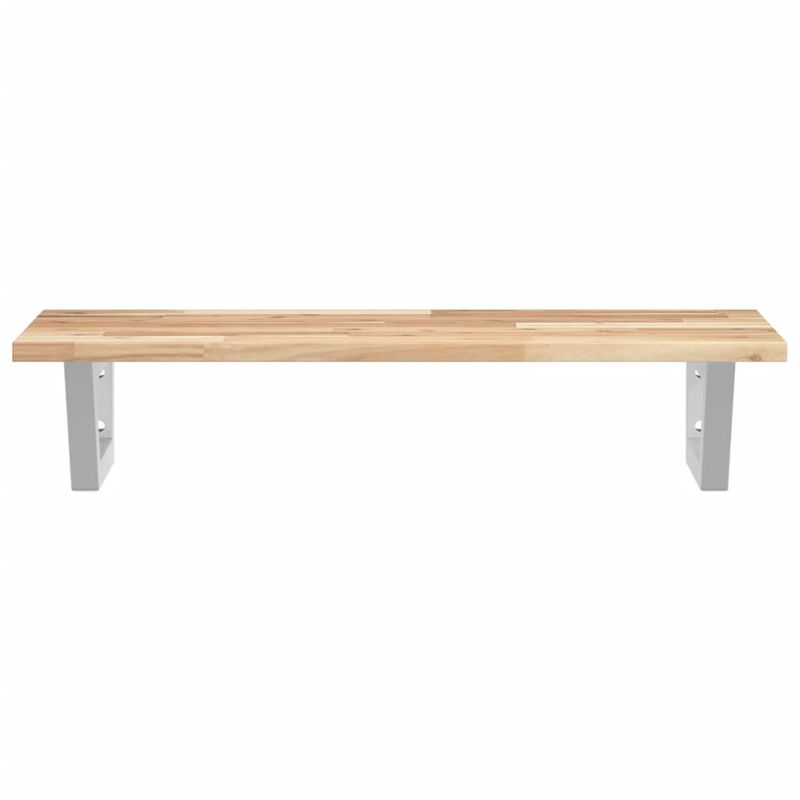 Casa si Gradina - Mobilier - Biblioteci si rafturi - Rafturi - Raft pentru lavoar montat pe perete, otel și lemn masiv acacia, maro și alb, mărime 80x40x2 cm, model trapez - Infinity.ro