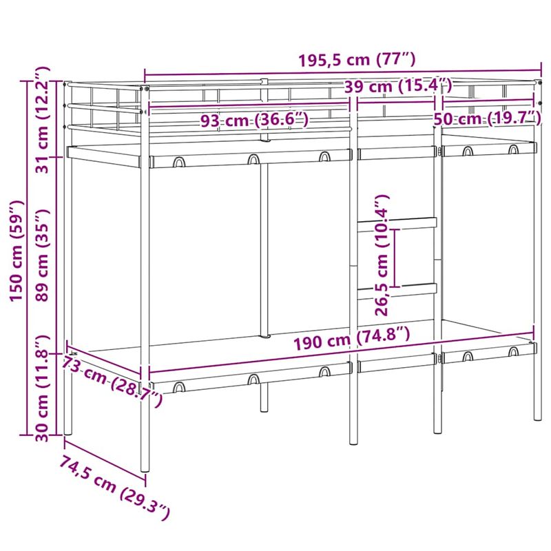 Casa si Gradina - Mobilier - Paturi si accesorii - Paturi - Pat supraetajat fara saltea negru 75x190 cm otel - Infinity.ro