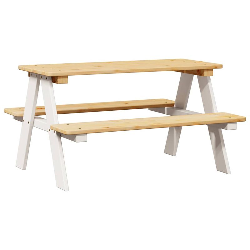Casa si Gradina - Mobilier - Mese si birouri - Mese living - Masa pentru copii cu banci "IRUN" alb 90x79,5x50cm lemn masiv - Infinity.ro