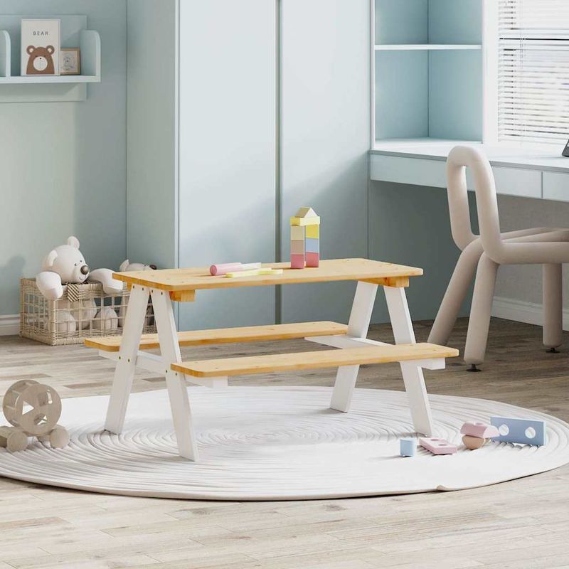 Casa si Gradina - Mobilier - Mese si birouri - Mese living - Masa pentru copii cu banci "IRUN" alb 90x79,5x50cm lemn masiv - Infinity.ro