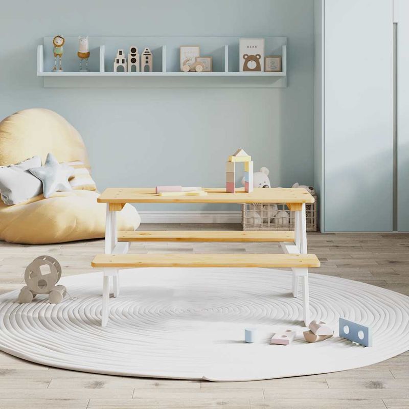 Casa si Gradina - Mobilier - Mese si birouri - Mese living - Masa pentru copii cu banci "IRUN" alb 90x79,5x50cm lemn masiv - Infinity.ro