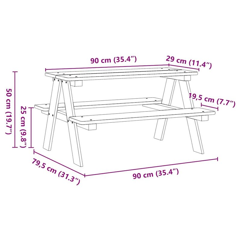 Casa si Gradina - Mobilier - Mese si birouri - Mese living - Masa pentru copii cu banci "IRUN" alb 90x79,5x50cm lemn masiv - Infinity.ro