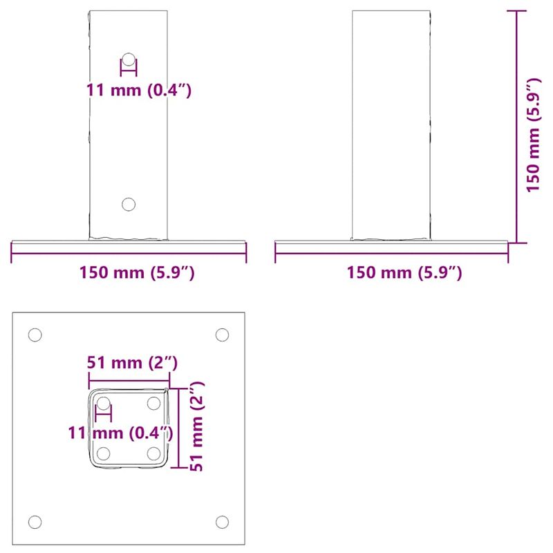 Casa si Gradina - Gradina si terasa - Garduri, panouri si accesorii - Baze stalp patrate 4 buc Argintiu 51x51 mm Otel galvanizat - Infinity.ro
