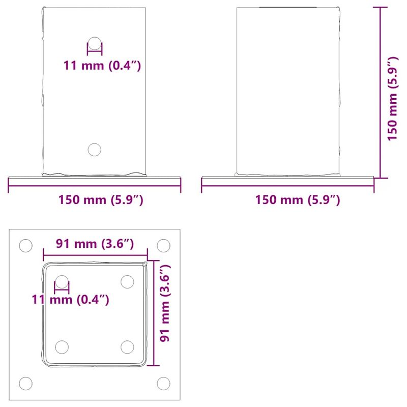 Casa si Gradina - Gradina si terasa - Garduri, panouri si accesorii - Baze stalp patrate 4 buc Antracit Otel acoperit cu pulbere, mărime 91x91 mm - Infinity.ro