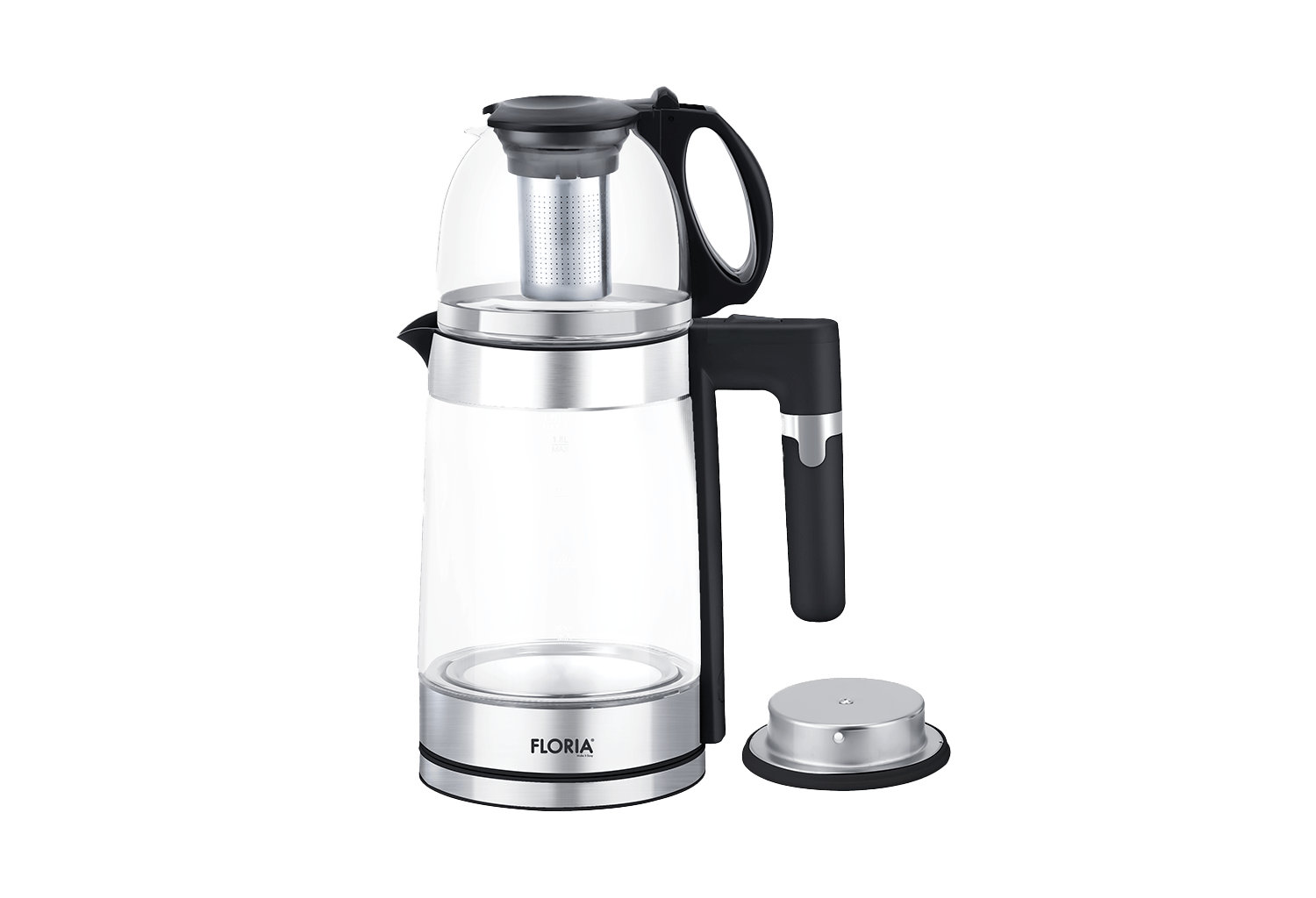 Set fierbator electric+ceainic Floria ZLN1757 cu infuzor pentru ceai, Putere 1500W, Capacitate 1.8L+1.2L, Sticla
