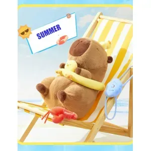 Jucarie din Plus Capybara 40cm cu Colac si Paturica, Culoare Crem, Moale, Dragalasa, pentru Copii 3+ Ani Cadou Original
