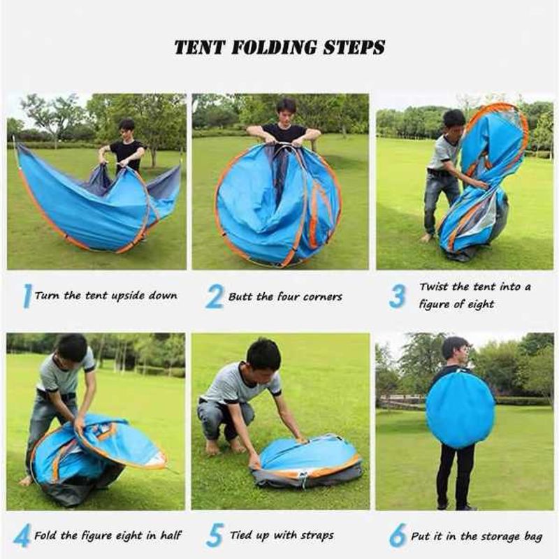 Sport si Outdoor - Camping - Corturi camping - Cort Automat de 3-4 Persoane, Impermeabil, Rezistent UV, Plasa Anti-Tantari, Poliester 170T, 200x200x135 cm, Portocaliu - Infinity.ro