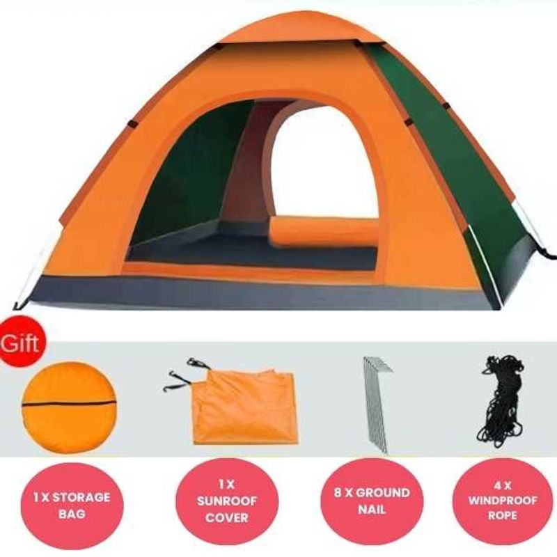 Sport si Outdoor - Camping - Corturi camping - Cort Automat de 3-4 Persoane, Impermeabil, Rezistent UV, Plasa Anti-Tantari, Poliester 170T, 200x200x135 cm, Portocaliu - Infinity.ro