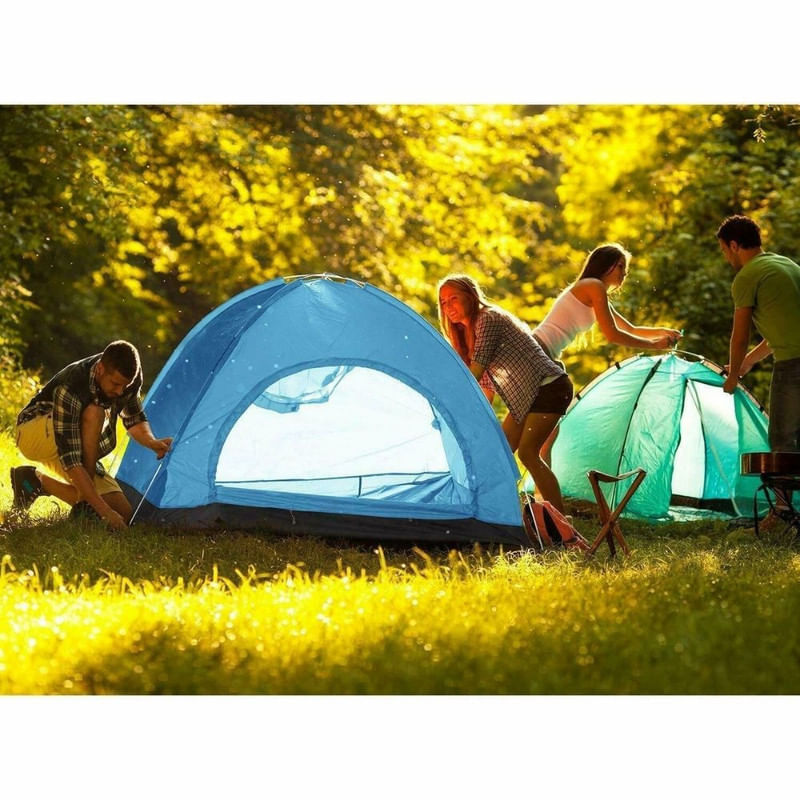 Sport si Outdoor - Camping - Corturi camping - Cort Automat de 3-4 Persoane, Impermeabil, Rezistent UV, Plasa Anti-Tantari, Poliester 170T, 200x200x135 cm, Albastru - Infinity.ro