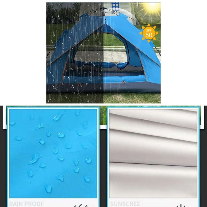 Sport si Outdoor - Camping - Corturi camping - Cort Automat de 3-4 Persoane, Impermeabil, Rezistent UV, Plasa Anti-Tantari, Poliester 170T, 200x200x135 cm, Albastru - Infinity.ro