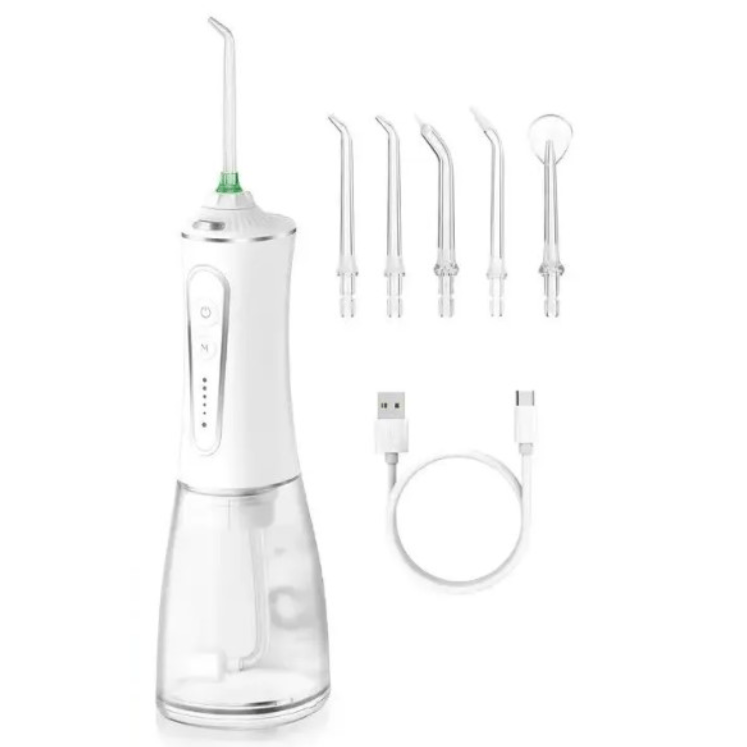 Irigator bucal Profesional, Adsinio, 5 Capete, 5 Trepte de presiune,1000-1400 Impulsuri/min, Husa de transport,Alb