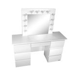 Casa si Gradina - Mobilier - Comode si corpuri - Masute de toaleta - Masa de toaleta/machiaj + Scaun stil scandinav Lago, alba, cu oglinda si LED-uri, Vanessa, 130x43x143 cm - Infinity.ro