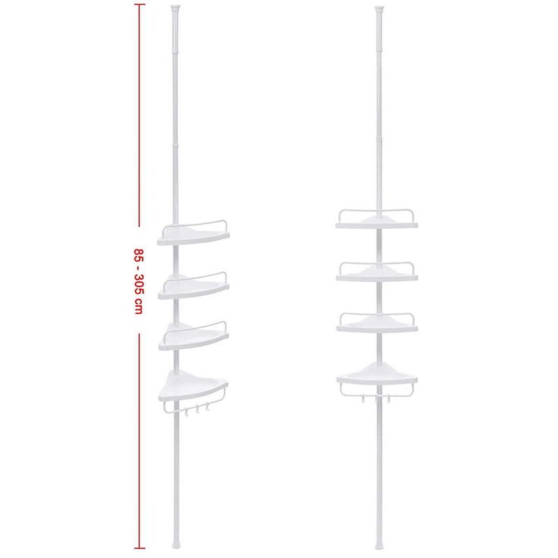 Casa si Gradina - Mobilier - Biblioteci si rafturi - Rafturi - Raft pentru baie/dus, Vasagle, reglabil, inox, 4 rafturi, alb, 85-305 cm - Infinity.ro