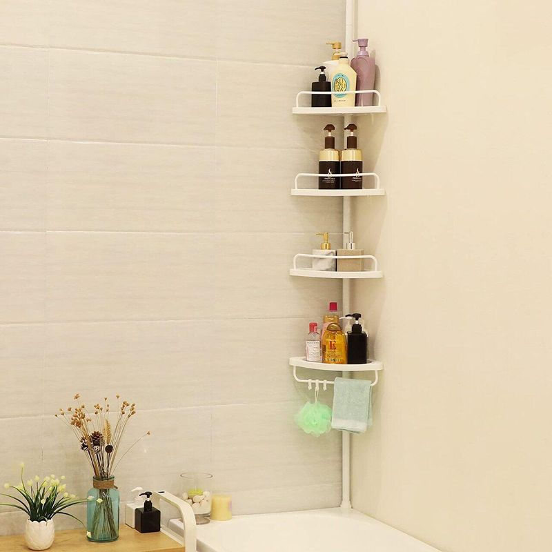 Casa si Gradina - Mobilier - Biblioteci si rafturi - Rafturi - Raft pentru baie/dus, Vasagle, reglabil, inox, 4 rafturi, alb, 85-305 cm - Infinity.ro