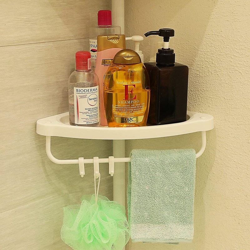 Casa si Gradina - Mobilier - Biblioteci si rafturi - Rafturi - Raft pentru baie/dus, Vasagle, reglabil, inox, 4 rafturi, alb, 85-305 cm - Infinity.ro