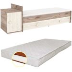 Casa si Gradina - Mobilier - Mobilier copii - Patuturi copii - Patut Transformabil cu Saltea Confort II, din Lemn Masiv, 5 Sertare, Grilaje Laterale pentru Protectie, 120×70 cm, Crem - Infinity.ro