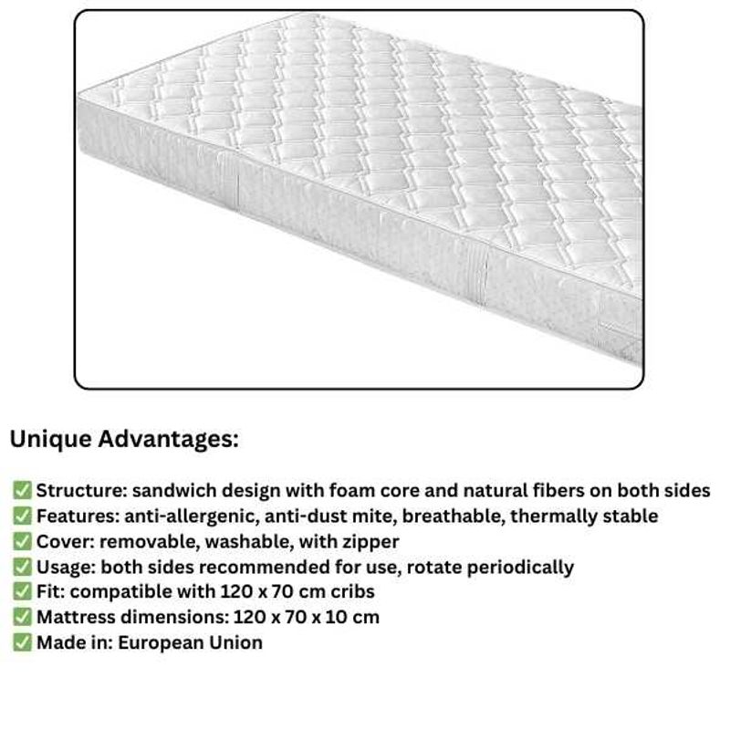 Casa si Gradina - Mobilier - Mobilier copii - Patuturi copii - Patut Transformabil cu Saltea Confort II, din Lemn Masiv, 5 Sertare, Grilaje Laterale pentru Protectie, 120×70 cm, Crem - Infinity.ro