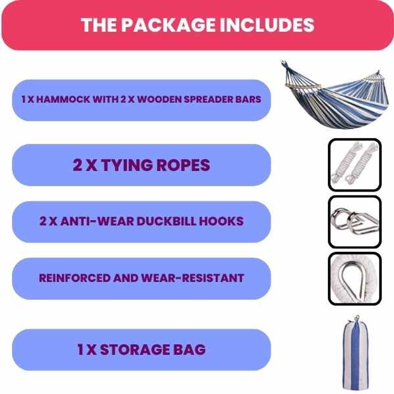 Casa si Gradina - Gradina si terasa - Balansoare si hamace - Hamace si suporturi - Hamac de Gradina Sistem Anti-Incalcire, Sac Transport si Accesorii Montaj Incluse, Maxim 180 Kg, Multicolor, 280 x 80 cm - Infinity.ro