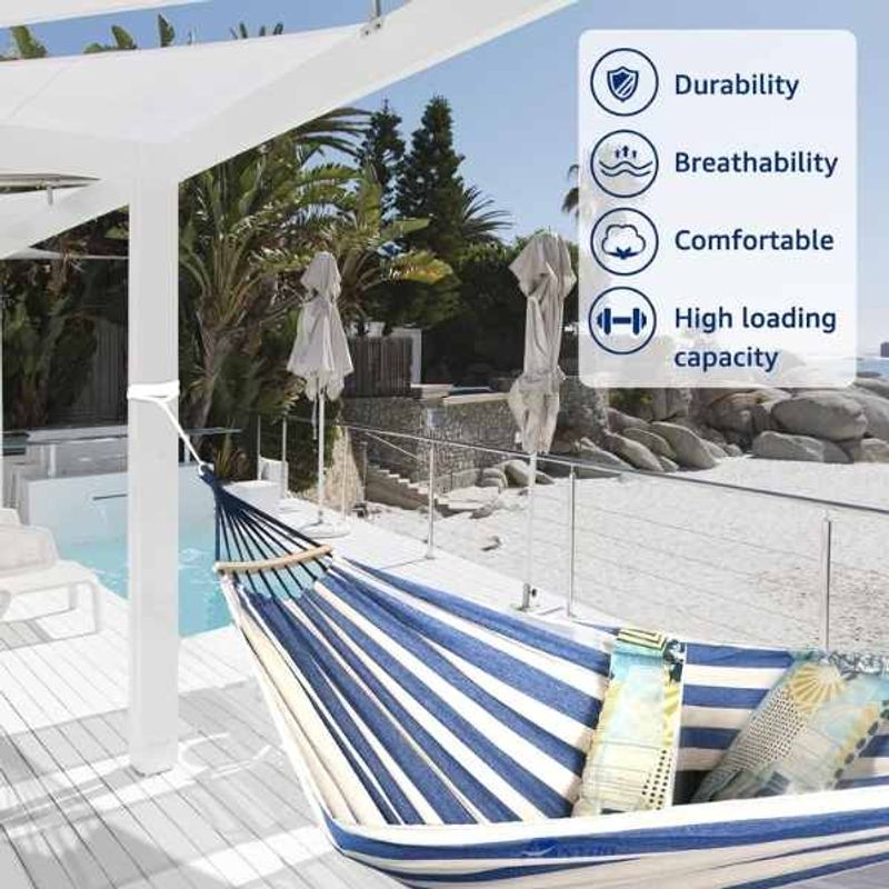 Casa si Gradina - Gradina si terasa - Balansoare si hamace - Hamace si suporturi - Hamac de Gradina Sistem Anti-Incalcire, Sac Transport si Accesorii Montaj Incluse, Maxim 180 Kg, Multicolor, 280 x 80 cm - Infinity.ro