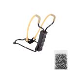 Sport si Outdoor - Camping - Accesorii camping si drumetii - Set prastie metalica profesionala cu suport de incheietura si 100 bile 10 mm, metal, maner antiderapant, 18 cm - Infinity.ro