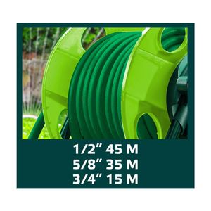 Tambur, rola, pentru furtun gradina, 1/2"-45 m, 3/4"-15 m, Verto