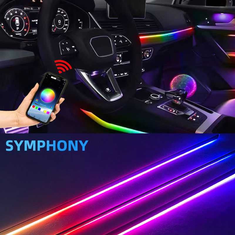 Auto si Moto - Electrice auto - Iluminare si semnalizare - Lumini ambientale - Lumini Ambientale Symphony LED 18 in 1 pentru Fata usa, Bord, Manere, Podea, Control din aplicatie Banda El Wire - Infinity.ro