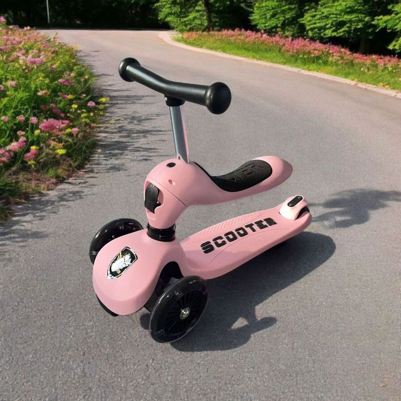 Sport si Outdoor - Role, trotinete si skateboard - Trotinete copii - Trotineta 3in1 transformabila in tricicleta, maner reglabil de impins pentru parinti, roti iluminate in miscare, roz - Infinity.ro