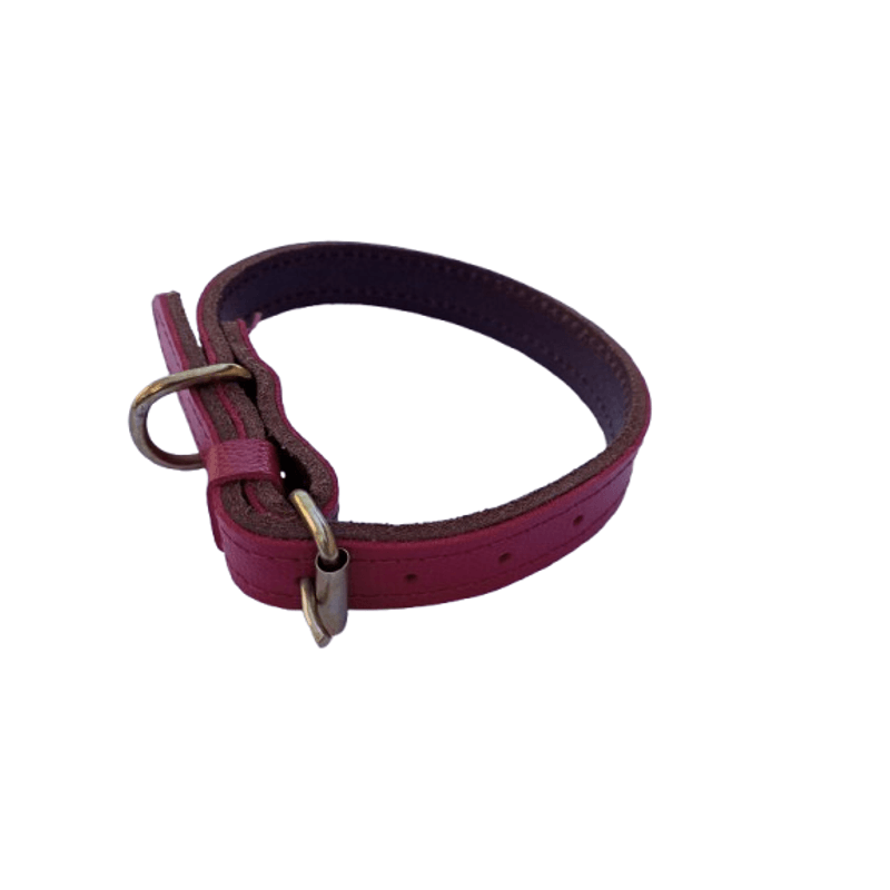 Petshop - Accesorii petshop - Zgarzi, lese si hamuri - Zgarzi - Zgarda dubla rosu grena 2 cm din piele naturala, pentru caini, ajustabila 30-39 cm - Infinity.ro