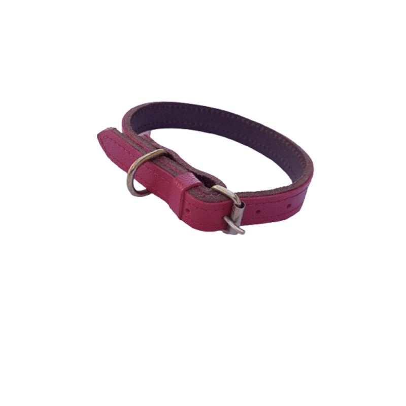 Petshop - Accesorii petshop - Zgarzi, lese si hamuri - Zgarzi - Zgarda dubla rosu grena 2 cm din piele naturala, pentru caini, ajustabila 30-39 cm - Infinity.ro