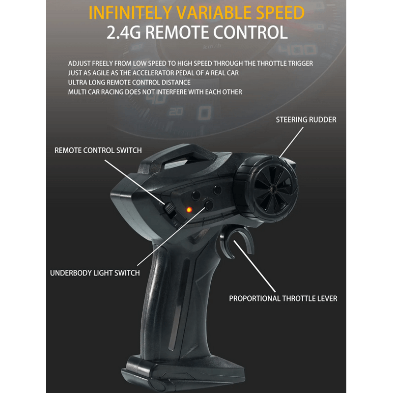 Jucarii, Copii si Bebe - Jucarii si jocuri - Vehicule si jucarii cu telecomanda - Masinute - Masina cu telecomanda Mostop, 4x4, lumini LED, cauciucuri interschimbabile, USB, acumulator 3.7V, 21x9x6.5cm - Infinity.ro