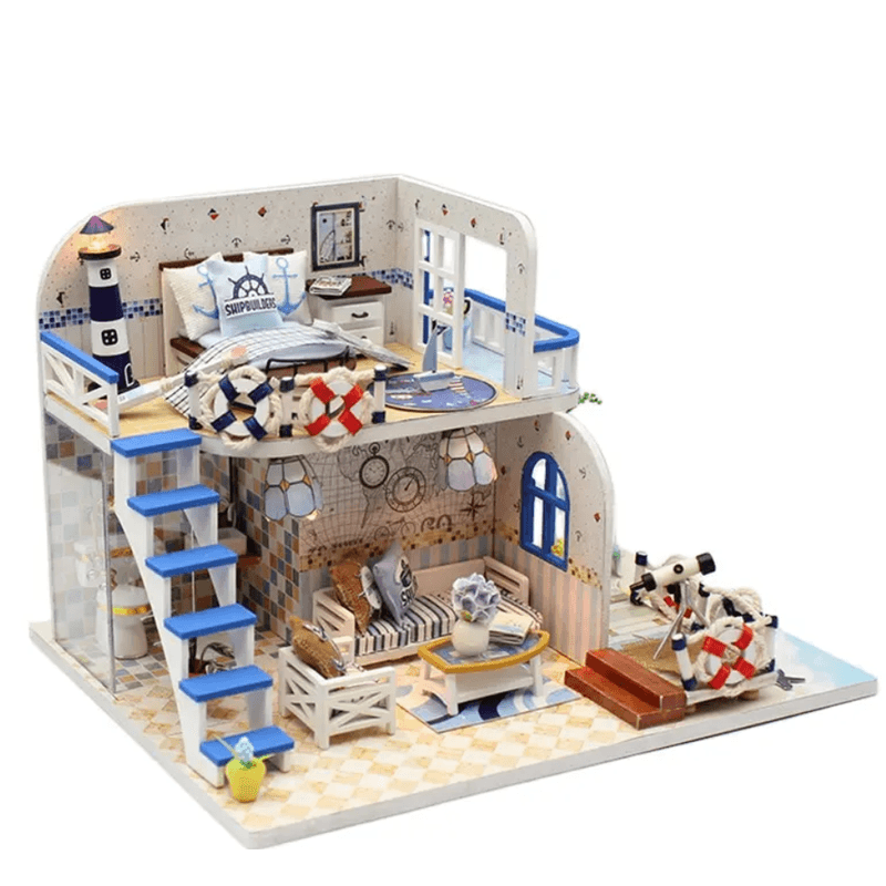 Jucarii, Copii si Bebe - Jucarii si jocuri - Jocuri si puzzle - Puzzle - Puzzle 3D, Casa de papusi in miniatura DIY, Blue Coast, 19x15x13cm - Infinity.ro