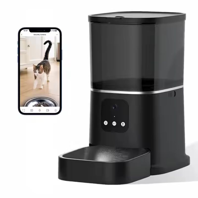 Petshop - Accesorii petshop - Castroane si adapatori - Hranitor Automat pentru Caini si Pisici, BLEKSY ®, 6L WiFi Camera Video Programabil, Aplicatie Mobil, Negru - Infinity.ro