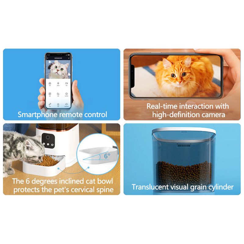 Petshop - Accesorii petshop - Castroane si adapatori - Hranitor Automat pentru Caini si Pisici, BLEKSY ®, 6L WiFi Camera Video Programabil, Aplicatie Mobil, Negru - Infinity.ro