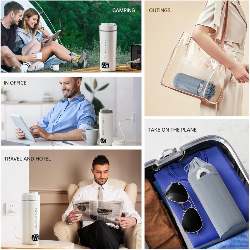 Electronice si Electrocasnice - Electrocasnice bucatarie - Preparare bauturi - Fierbatoare de apa - Fierbator portabil, BLEKSY®, Termos electric, inox, afisaj LCD, presetari de temperatura, cablu alimentare 220V, Alb - Infinity.ro