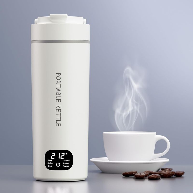 Electronice si Electrocasnice - Electrocasnice bucatarie - Preparare bauturi - Fierbatoare de apa - Fierbator portabil, BLEKSY®, Termos electric, inox, afisaj LCD, presetari de temperatura, cablu alimentare 220V, Alb - Infinity.ro