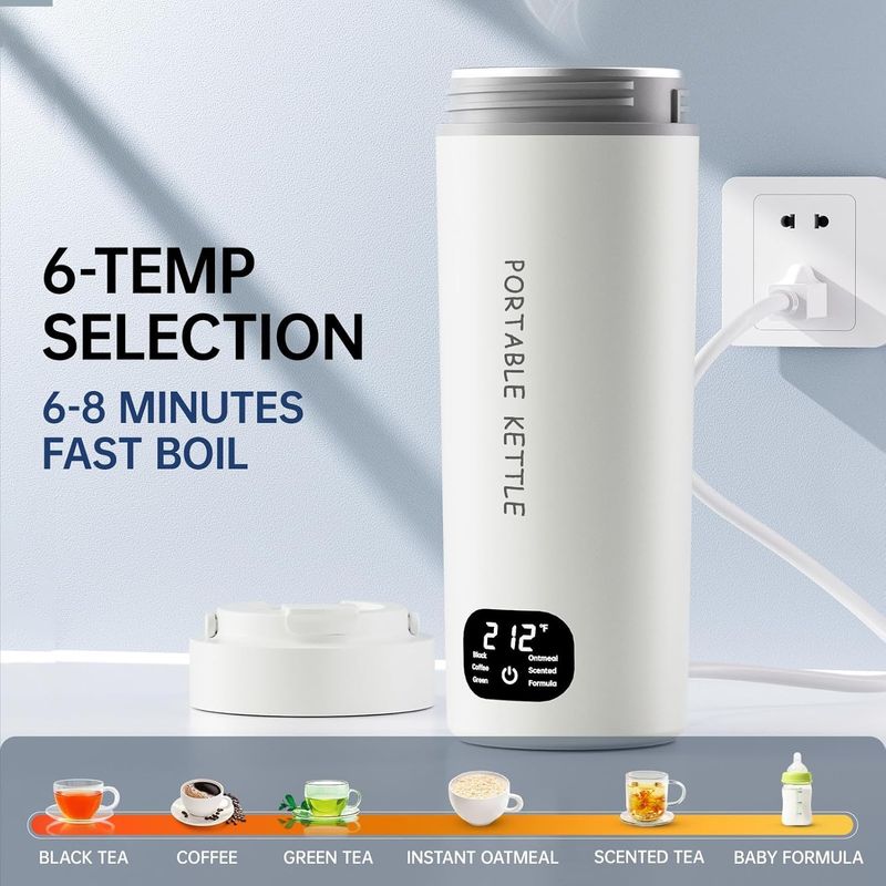 Electronice si Electrocasnice - Electrocasnice bucatarie - Preparare bauturi - Fierbatoare de apa - Fierbator portabil, BLEKSY®, Termos electric, inox, afisaj LCD, presetari de temperatura, cablu alimentare 220V, Alb - Infinity.ro