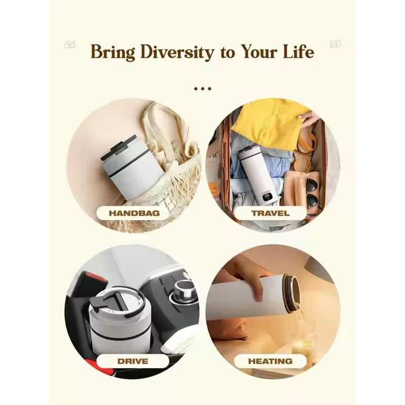 Electronice si Electrocasnice - Electrocasnice bucatarie - Preparare bauturi - Fierbatoare de apa - Fierbator portabil, BLEKSY®, Termos electric, inox, afisaj LCD, presetari de temperatura, cablu alimentare 220V, Alb - Infinity.ro