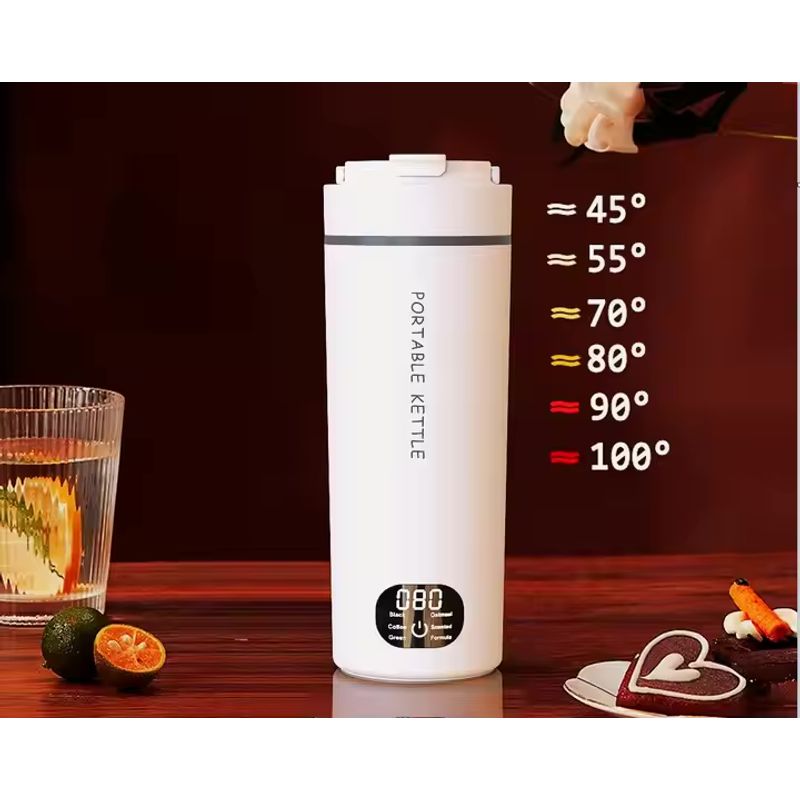 Electronice si Electrocasnice - Electrocasnice bucatarie - Preparare bauturi - Fierbatoare de apa - Fierbator portabil, BLEKSY®, Termos electric, inox, afisaj LCD, presetari de temperatura, cablu alimentare 220V, Alb - Infinity.ro