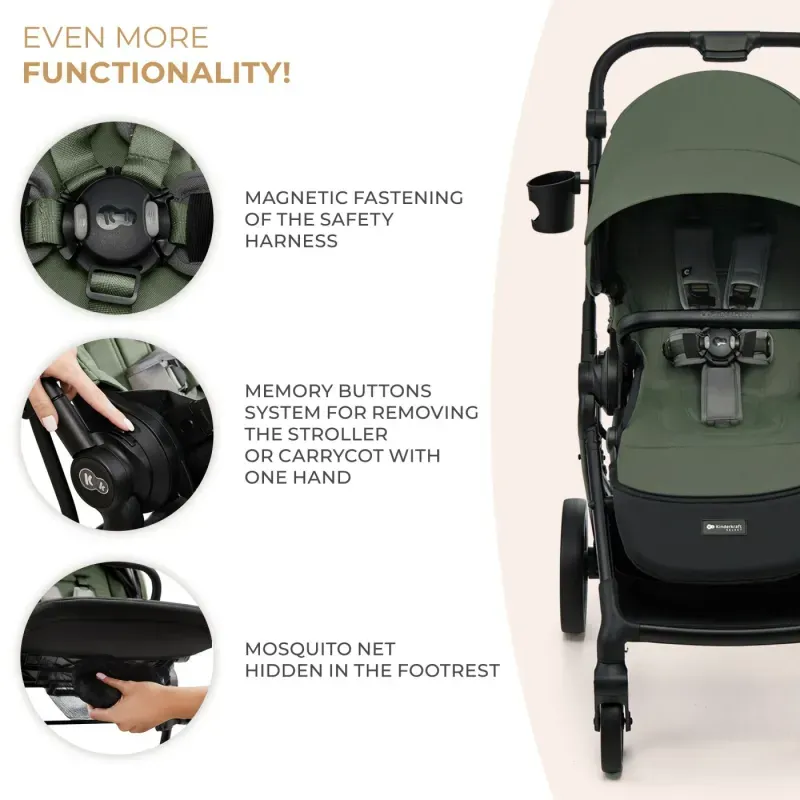 Jucarii, Copii si Bebe - Carucioare si articole de transport - Carucioare - Carucioare 3 in 1 - Carucior Kinderkraft Yoxi 3in1 (mink Pro) Mistic Green - Infinity.ro