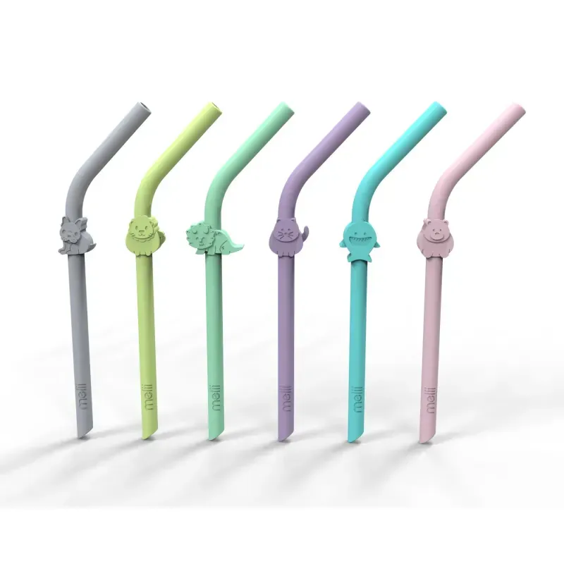 Jucarii, Copii si Bebe - Hrana si alaptare - Scaune de masa bebe - Set 6 Buc Paie Silicon Reutilizabile Model Animale Melii - Infinity.ro
