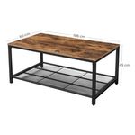 Casa si Gradina - Mobilier - Mese si birouri - Masute de cafea - Masa de cafea, Vasagle, cu raft depozitare, dreptunghiulara, pal si metal, maro rustic, 106x60x45 cm - Infinity.ro