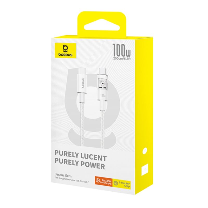 Laptop, Telefoane si Tablete - Telefoane mobile si accesorii - Accesorii Telefoane - Cabluri si adaptoare telefoane - Cablu USB-C la Type-C, Super Fast Charging 100W, 2m, A91, Nailon, Baseus Gem P10373000211 01, A91, Nailon, Moon White - Infinity.ro