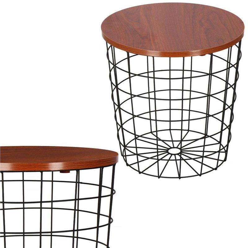 Casa si Gradina - Mobilier - Mese si birouri - Mese living - Masa rotunda cu cos depozitare, MDF, baza metalica, negru si maro, 30.5/39x40 cm, Springos - Infinity.ro