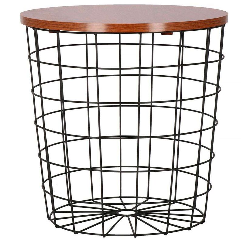 Casa si Gradina - Mobilier - Mese si birouri - Mese living - Masa rotunda cu cos depozitare, MDF, baza metalica, negru si maro, 30.5/39x40 cm, Springos - Infinity.ro