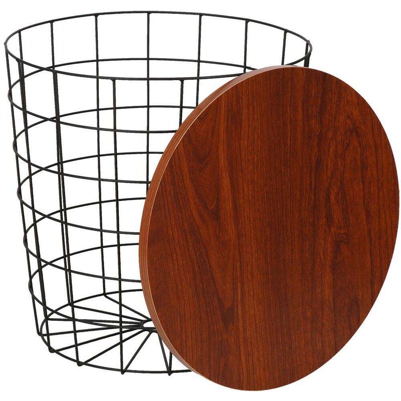 Casa si Gradina - Mobilier - Mese si birouri - Mese living - Masa rotunda cu cos depozitare, MDF, baza metalica, negru si maro, 30.5/39x40 cm, Springos - Infinity.ro