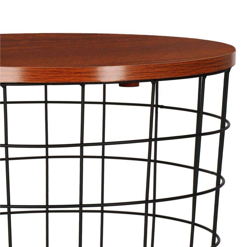 Casa si Gradina - Mobilier - Mese si birouri - Mese living - Masa rotunda cu cos depozitare, MDF, baza metalica, negru si maro, 30.5/39x40 cm, Springos - Infinity.ro