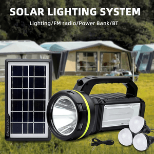 Lanterna solara cu 3 becuri incarcare telefon radio mp3 boxa bluetooth lampa panou solar